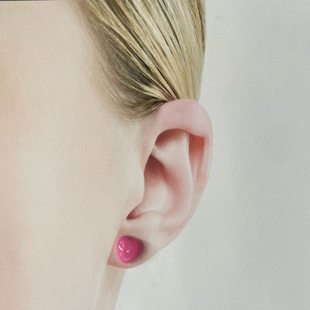 Melon Red Heart Stud Earrings - Handmade with Paper Mache
